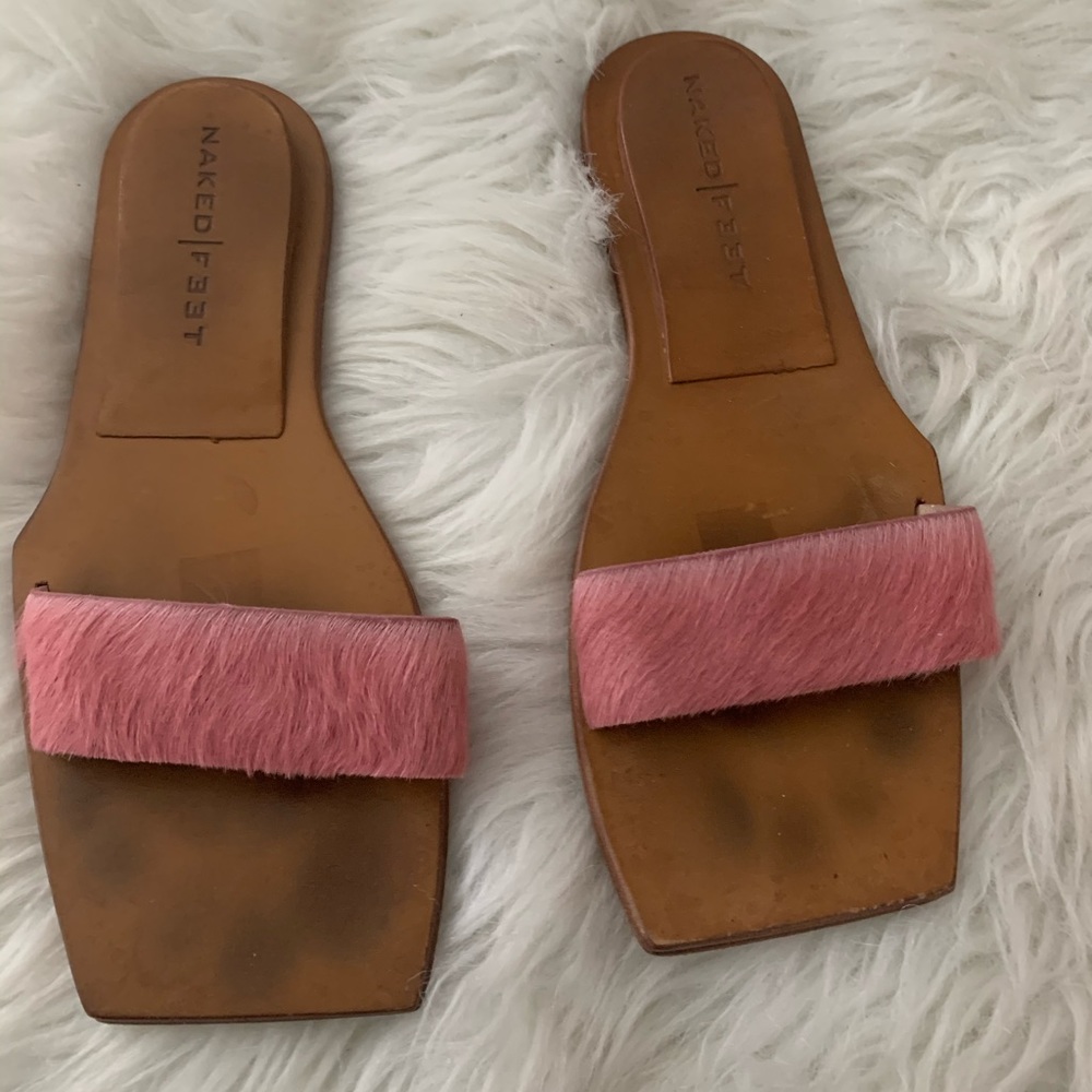 Naked feet square toe slides leather flat sandals